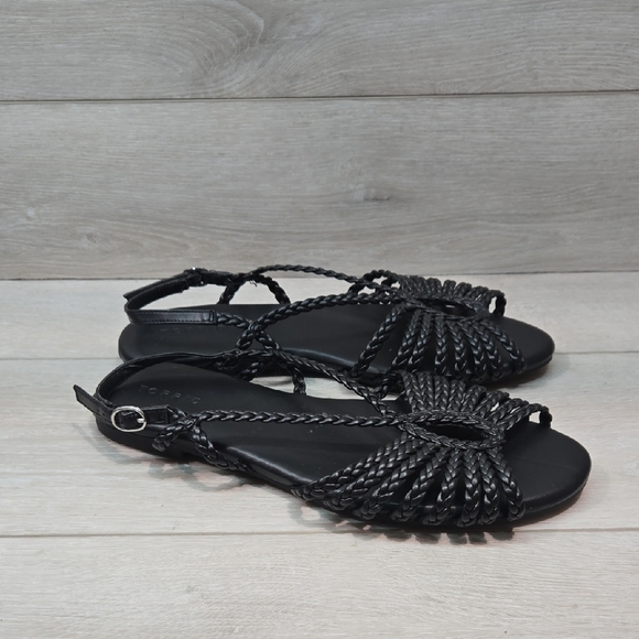 Torrid Women Black Braided Strappy Slip On Sandals Shoes Sz 9.5WW Extra Width - Picture 1 of 10